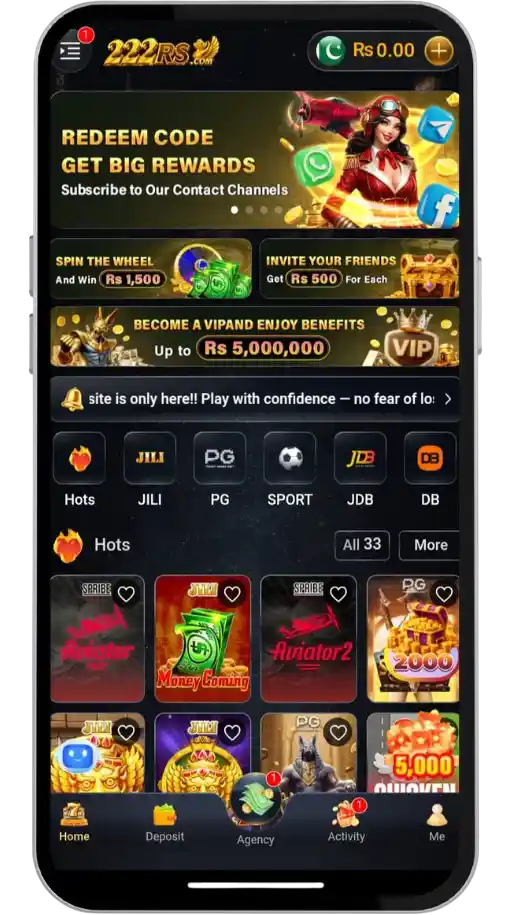 The image shows 222rs games available on app