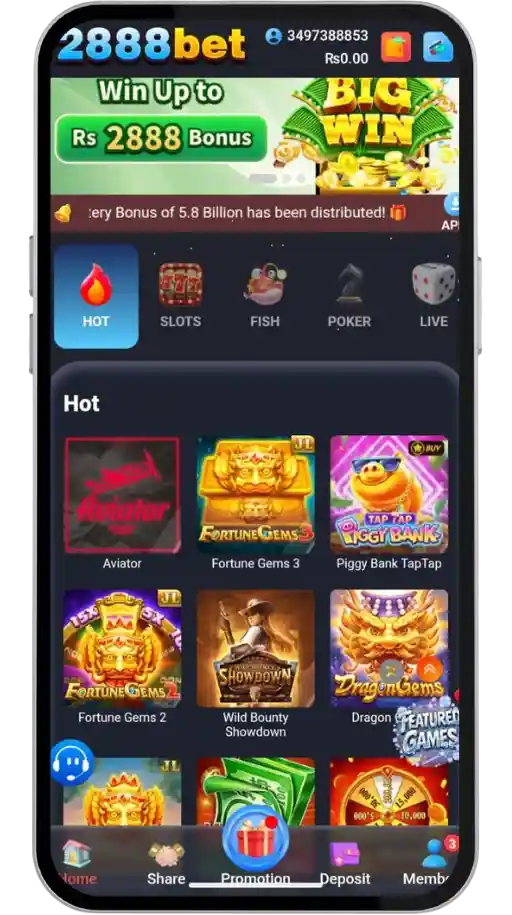 2888bet Game home screen Rs2888 bonus big win 5.8 billion distributed