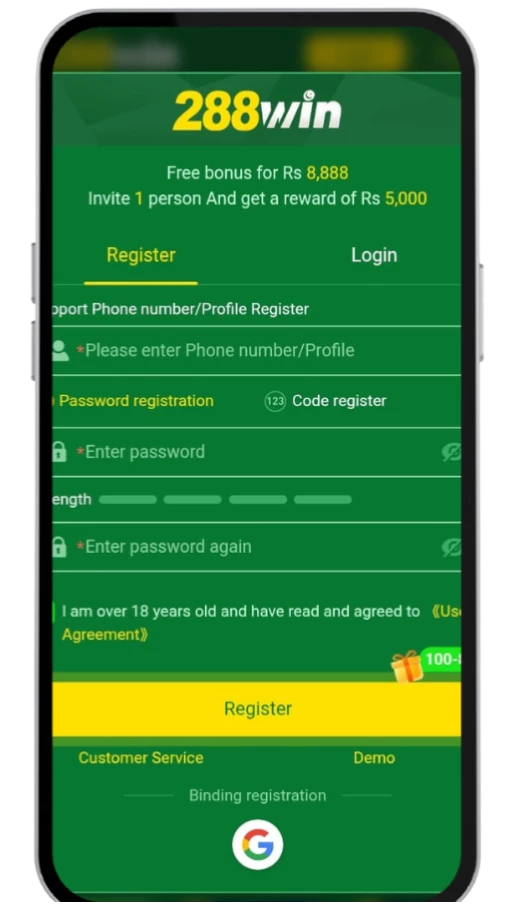 288win Game APK, Download, Deposit & Withdrawal Guide 3 288win Game APK, Download, Deposit & Withdrawal Guide 288Win game registration screen