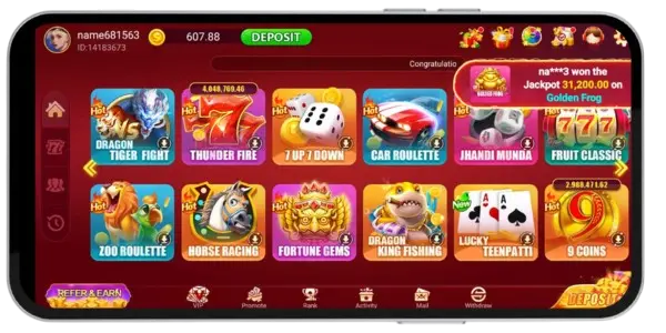 3Pattihot Game Home Screen shows game variety.