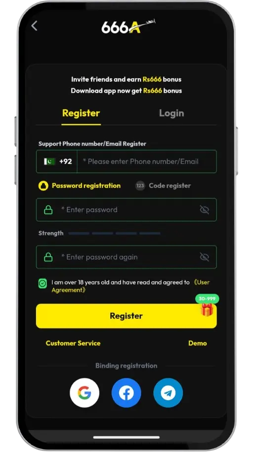 666A Sign-up screen on android devices