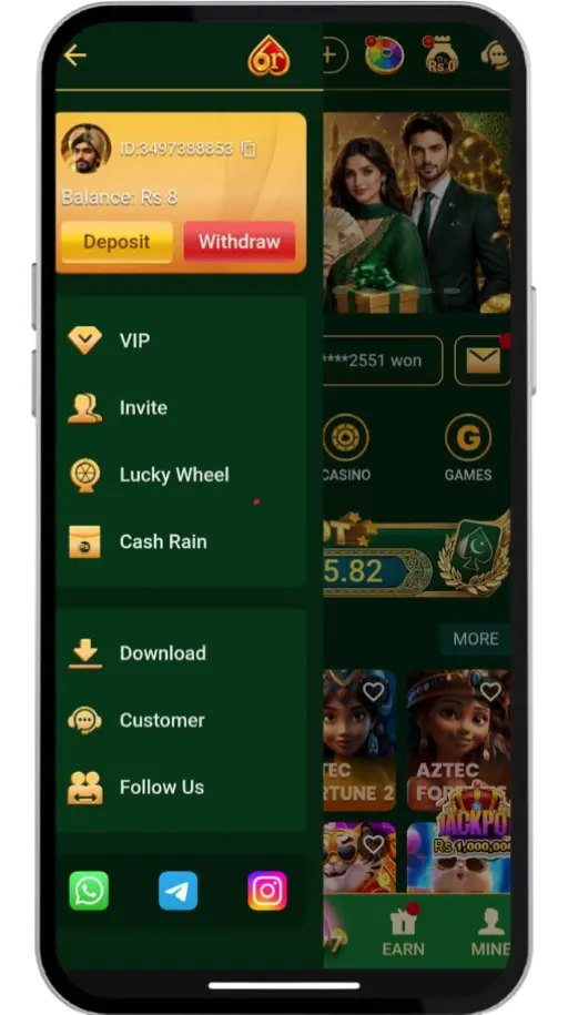Sidebar Menu: Navigation and Social Links