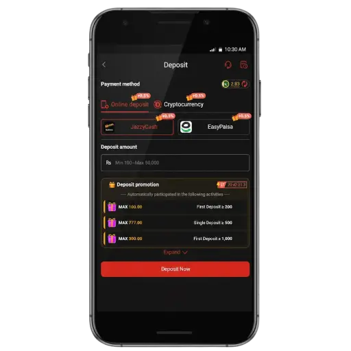 777SX game wallet screen showing deposit and balance options