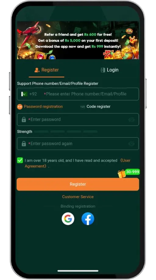 BetQQ Game Sign-Up Screen