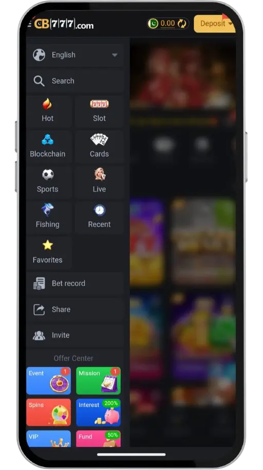 The CB777 game menu shows all available options.