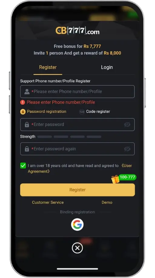 the image shows CB777 game account registration steps.