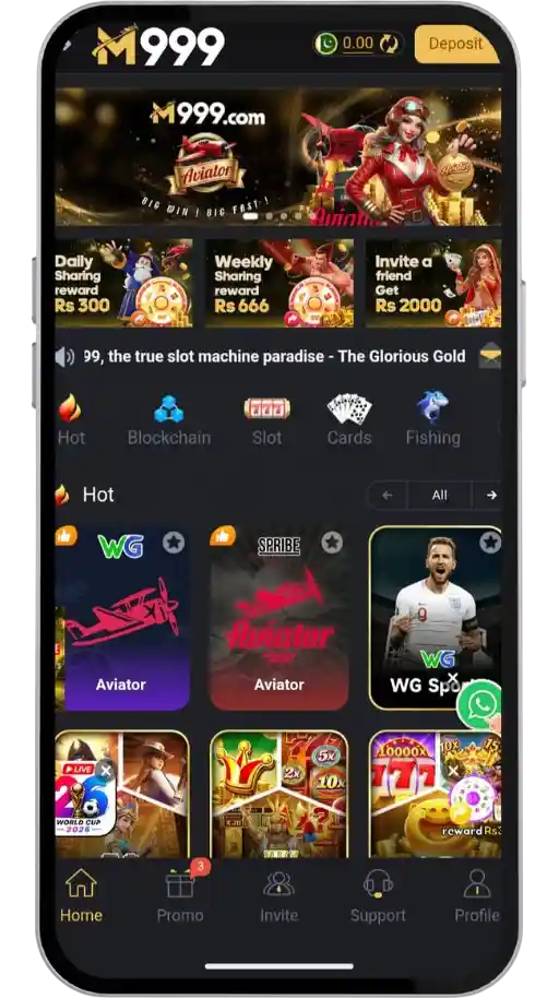 The iamge shows M999 game home screen on android devices.