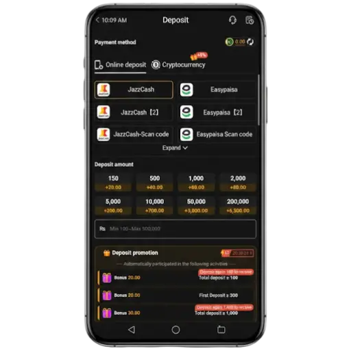 777SX game wallet screen showing deposit and balance options