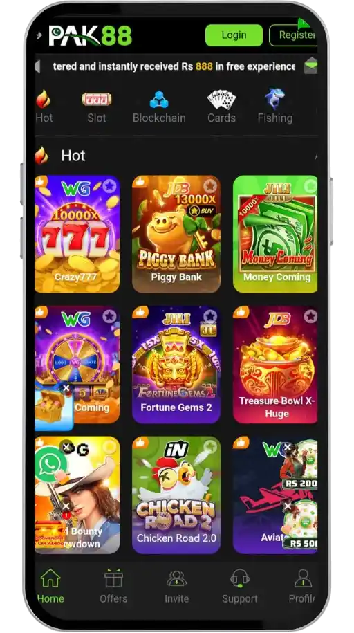 The PAK88 Game App home screen shows top-rated games. 