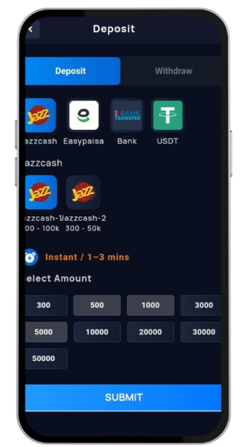 R777 game Deposit screen easyPaisa and JazzCash