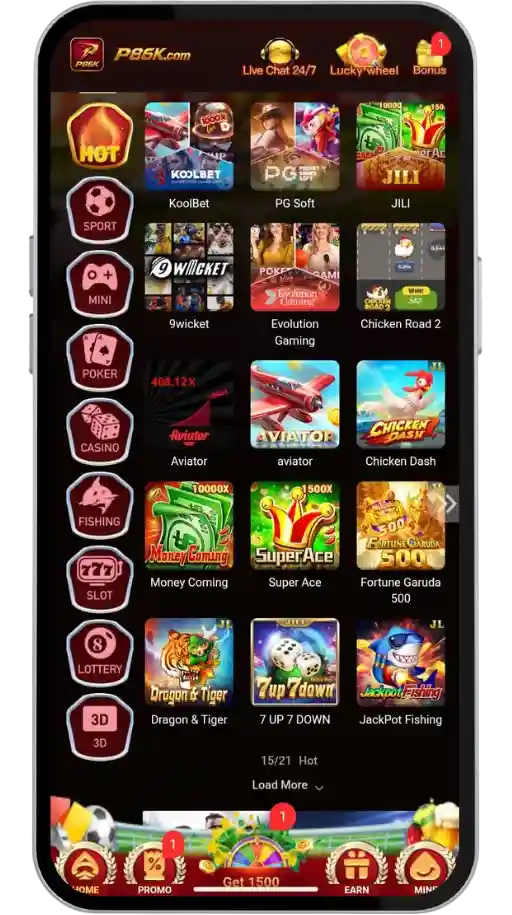 PK86K game home: shows variety of games