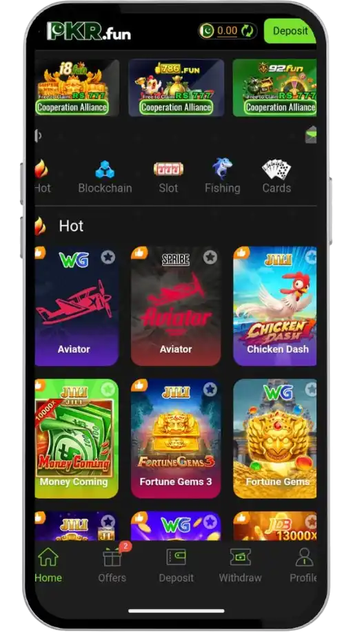 PKRFUN Game Home screen