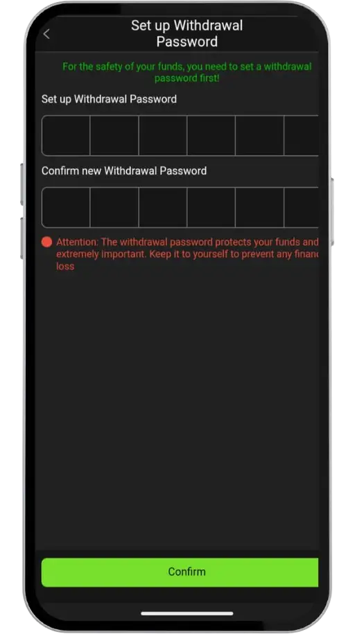 Set a withdrawal password in PKRFUN Game 