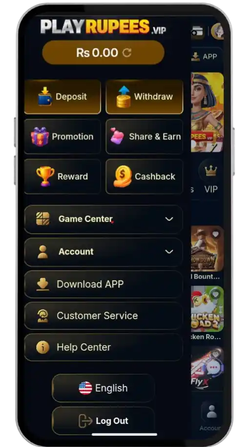 Playrupees game menu interface