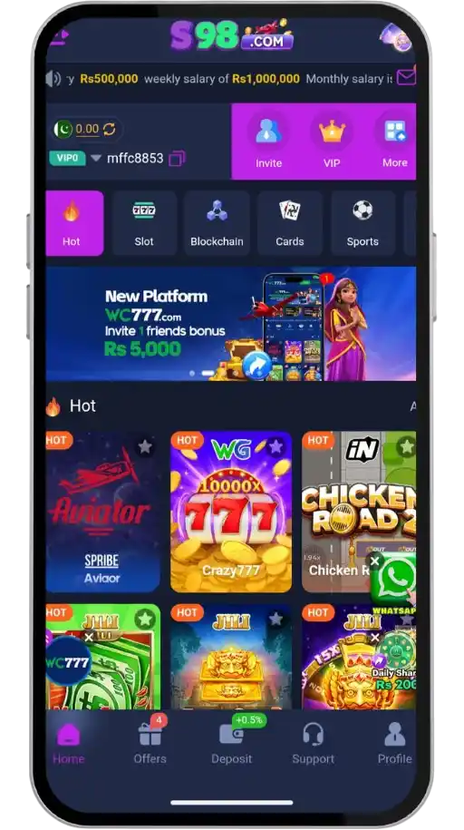 S98 Game Home screen in android