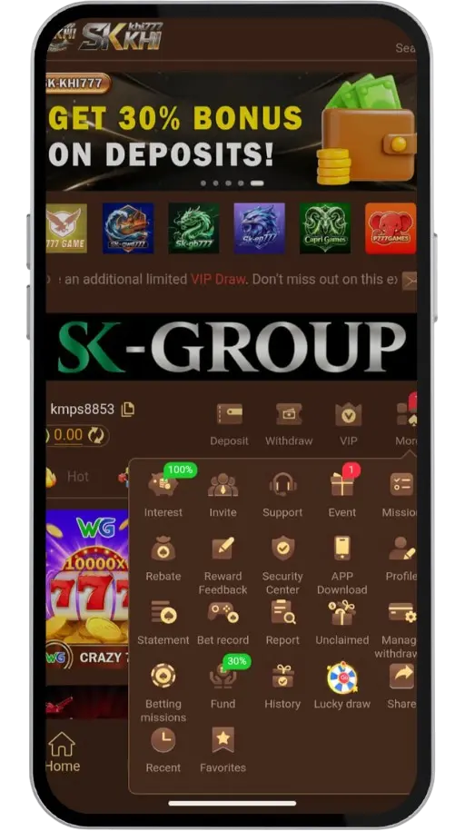 SKKHI Game home shows all available options