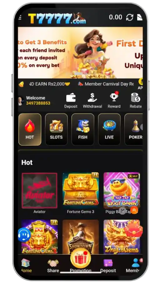 T7777 Game home screen
