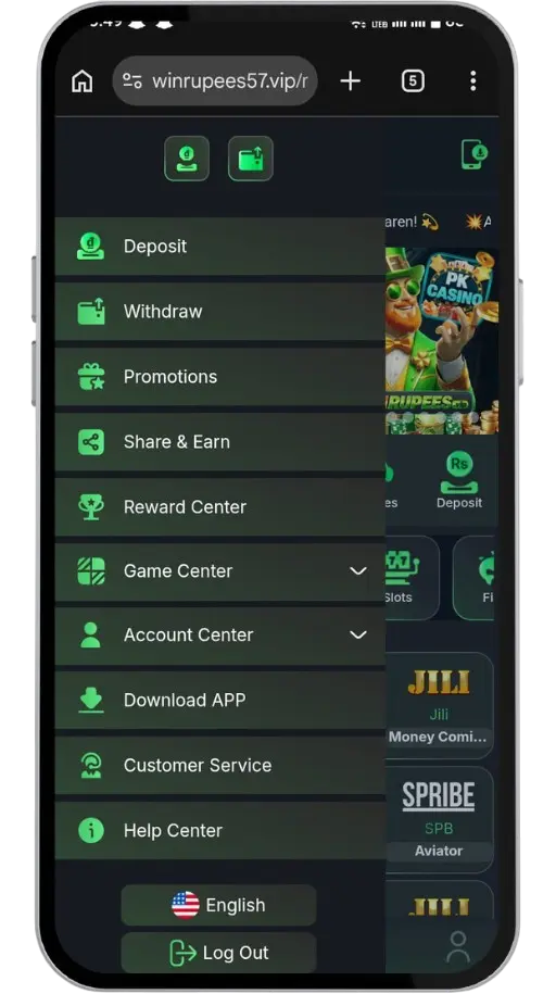 The image shows Winrupeen game menu