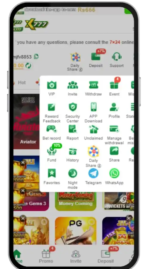 XK777 home  screen interface