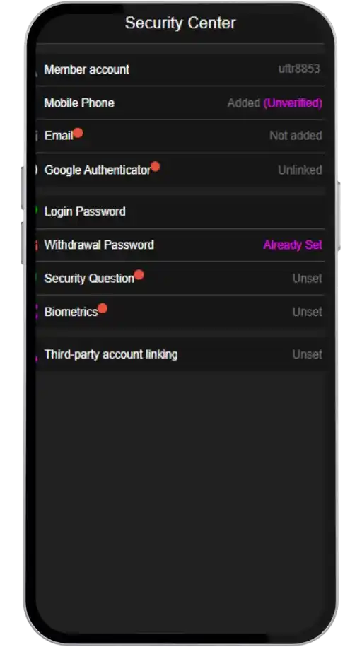 Y888 Game security center withdrawal password biometrics Google Authenticator