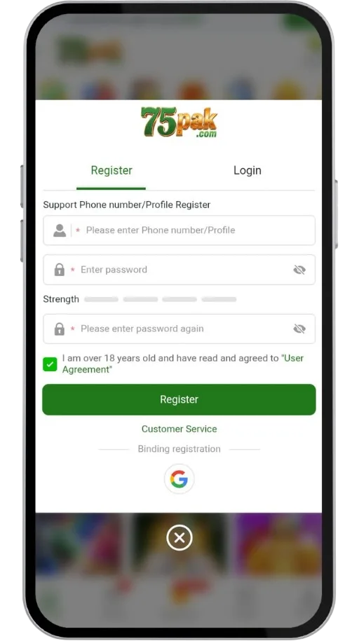 account registration screen 75PAK