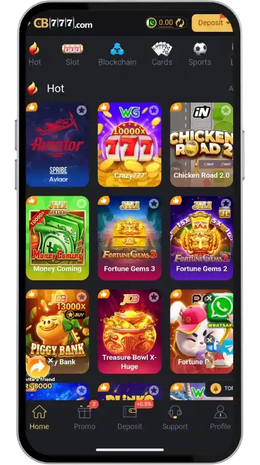 the image shows available games in the CB777 game app